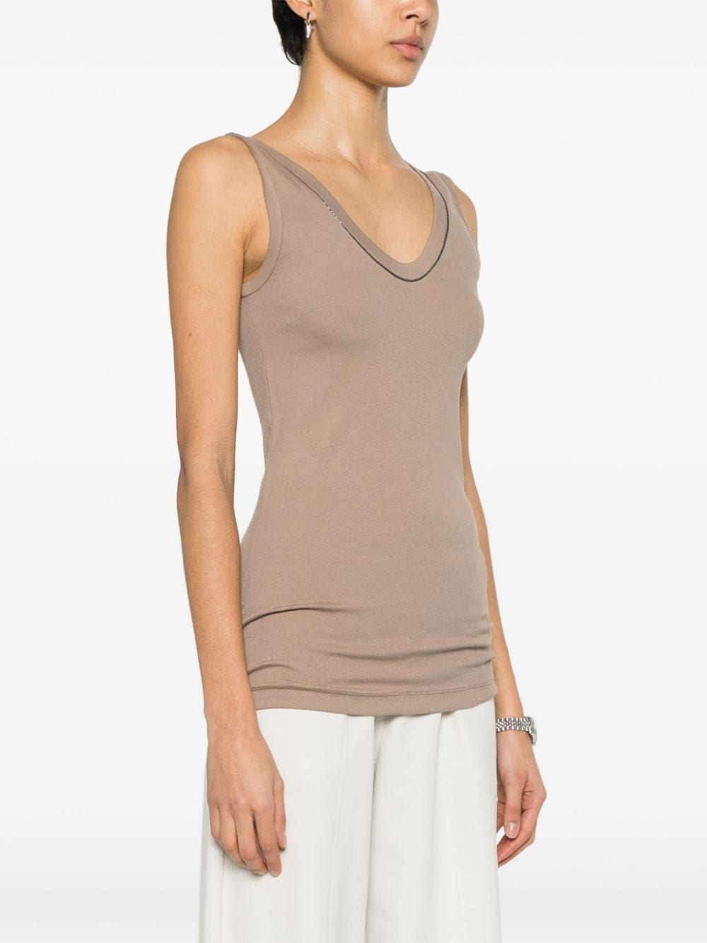 Shop Brunello Cucinelli Bead-detailed Tank Top In Brown