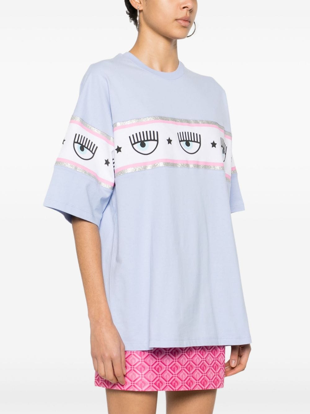 Shop Chiara Ferragni Eyelike-motif Cotton T-shirt In 蓝色