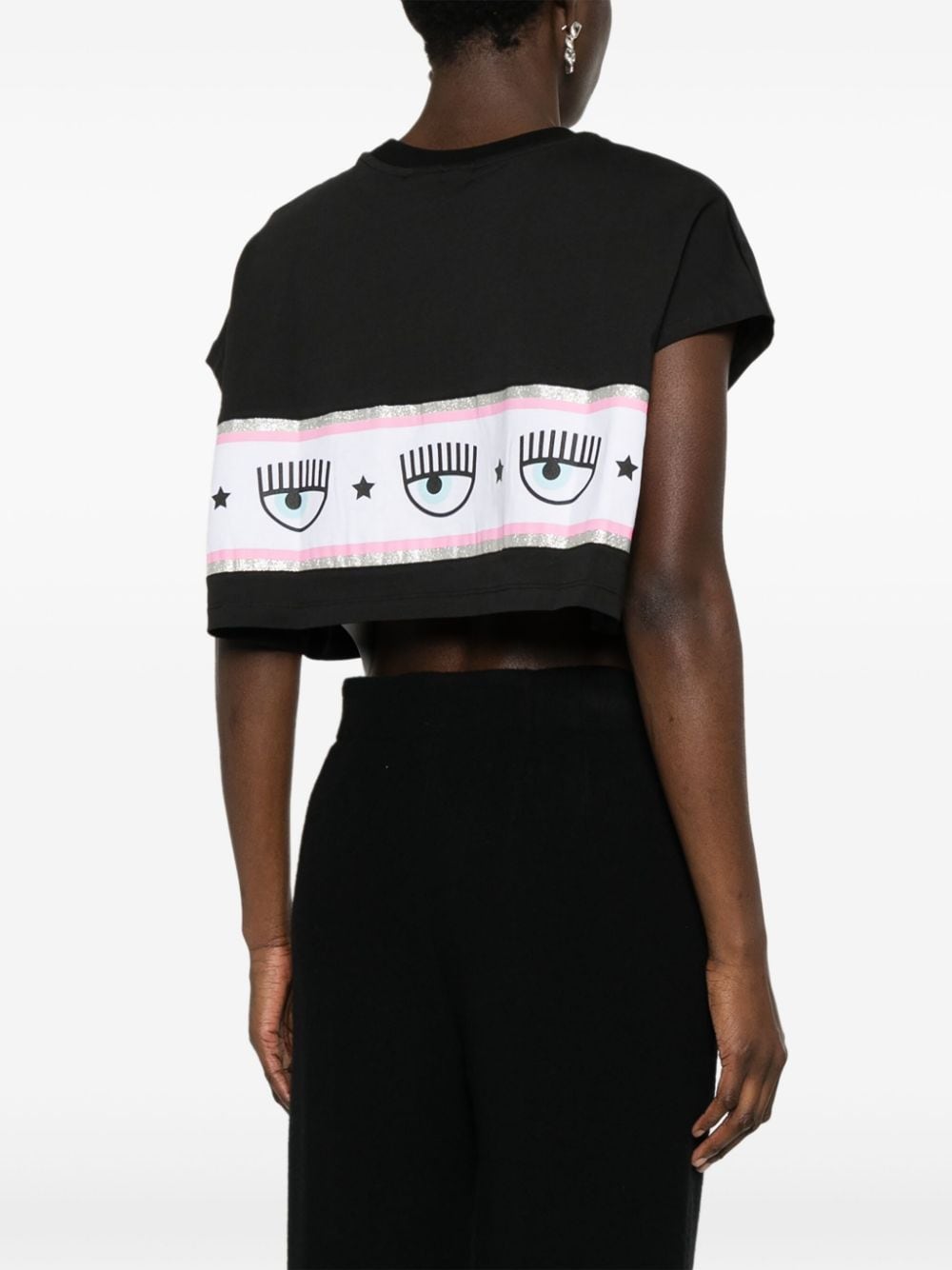 Shop Chiara Ferragni Maxi Logomania-print Cropped T-shirt In Black