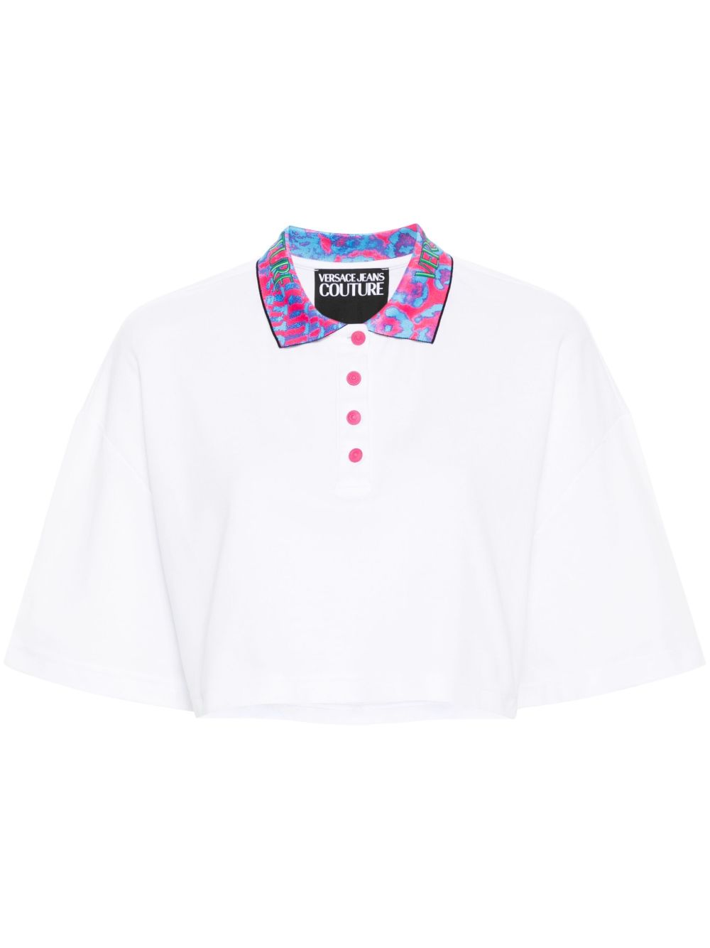 Versace Jeans Couture Animalier-print Cropped Polo Shirt In White