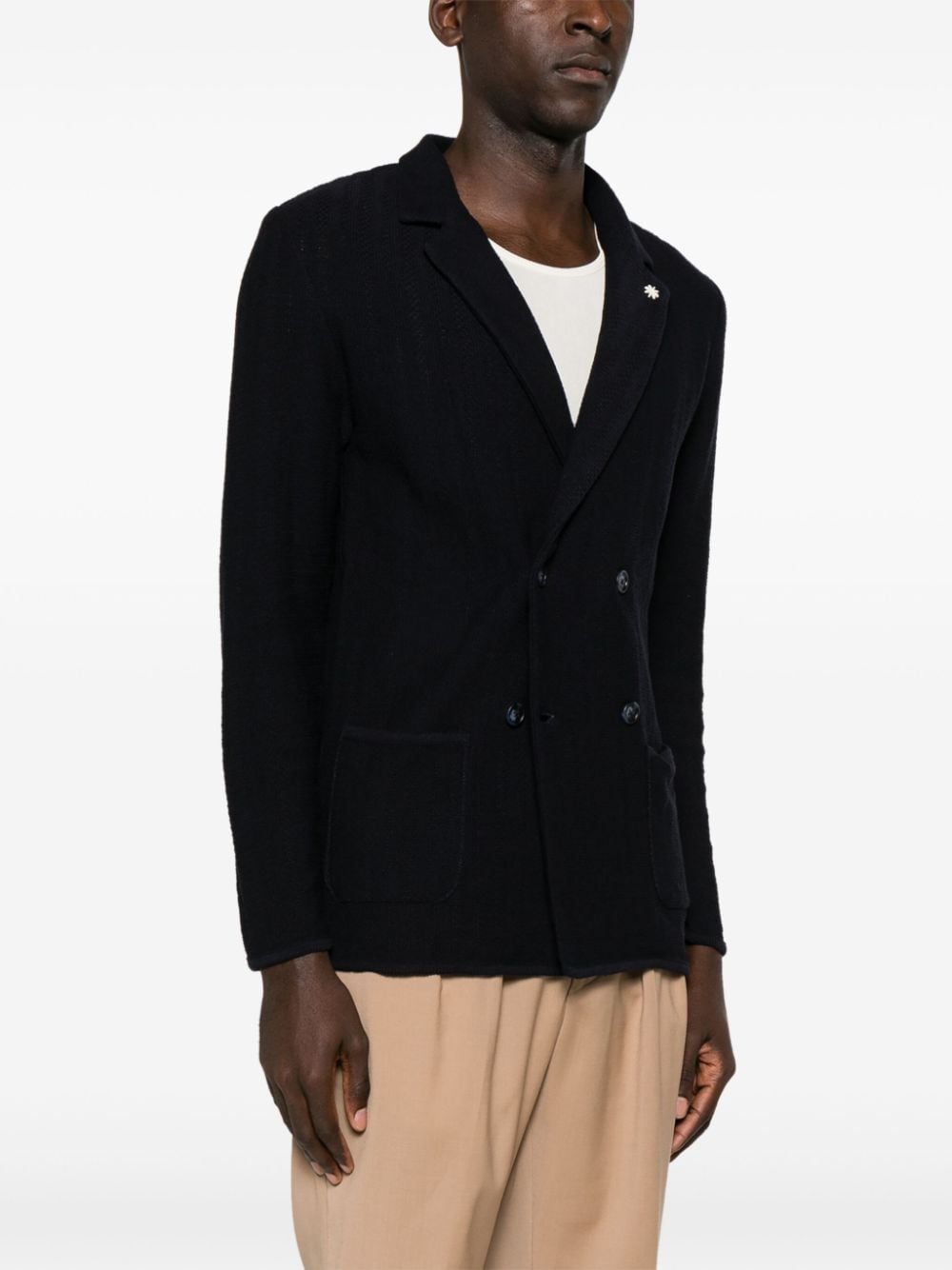 Shop Manuel Ritz Double-breasted Knitted Blazer In Blue