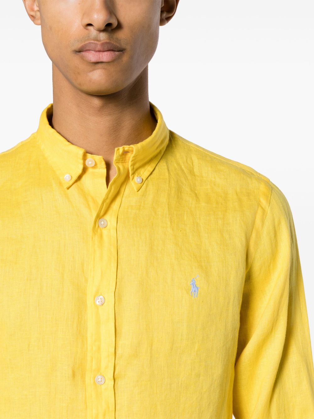 Shop Polo Ralph Lauren Polo Pony-embroidered Linen Shirt In Yellow