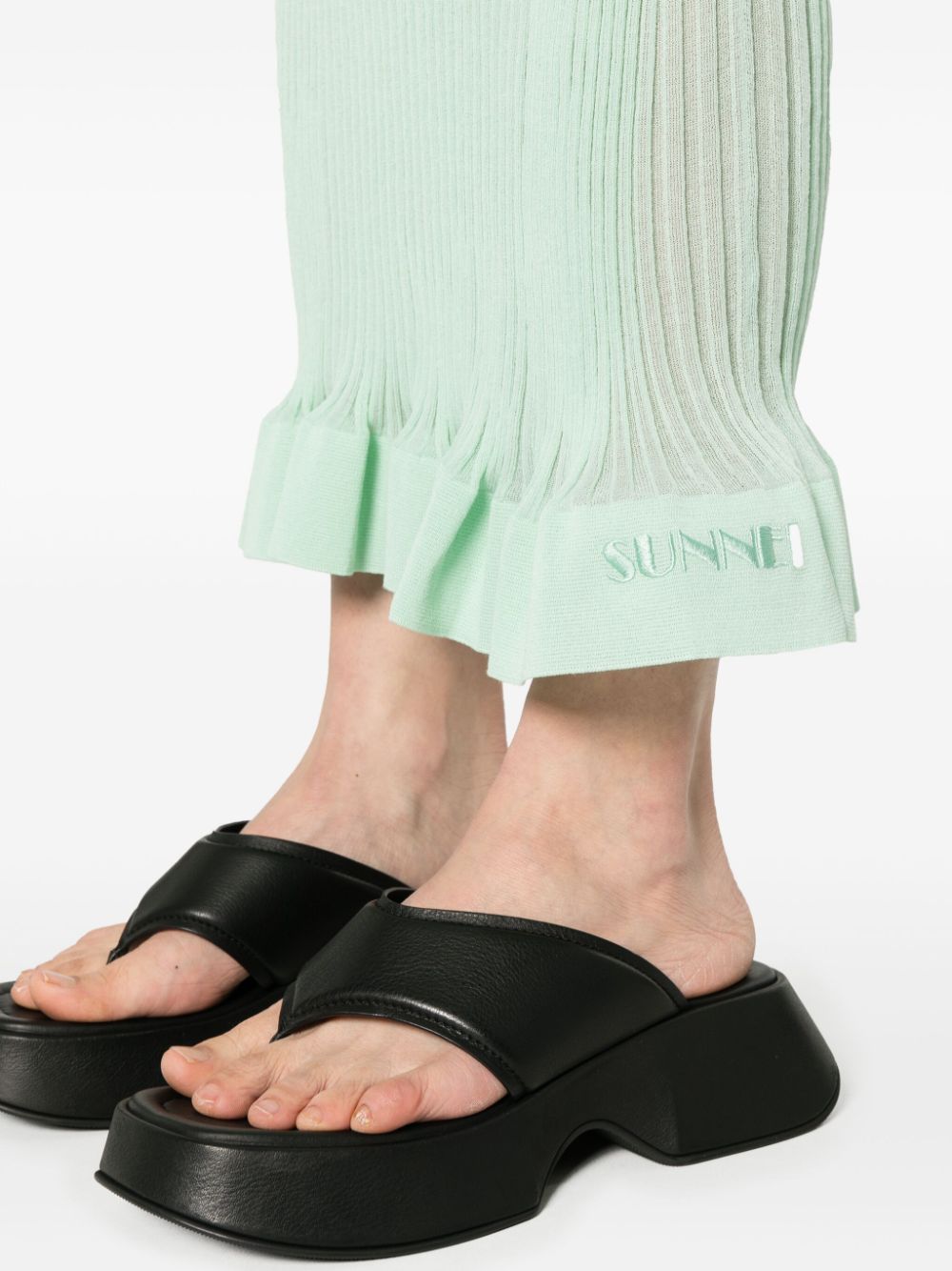 Shop Sunnei Semi-sheer Ribbed Long Skirt In Green