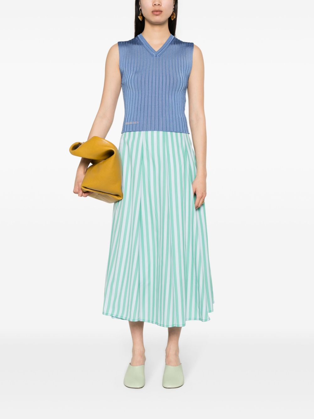 Shop Sunnei Poplin Striped Midi Skirt In Blue