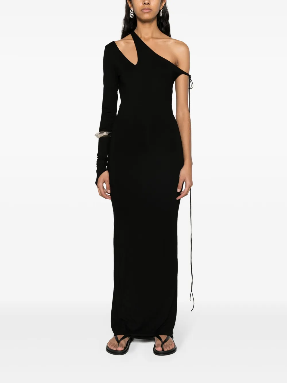 Shop Manurí One-sleeve Jersey Maxi Dress In Black