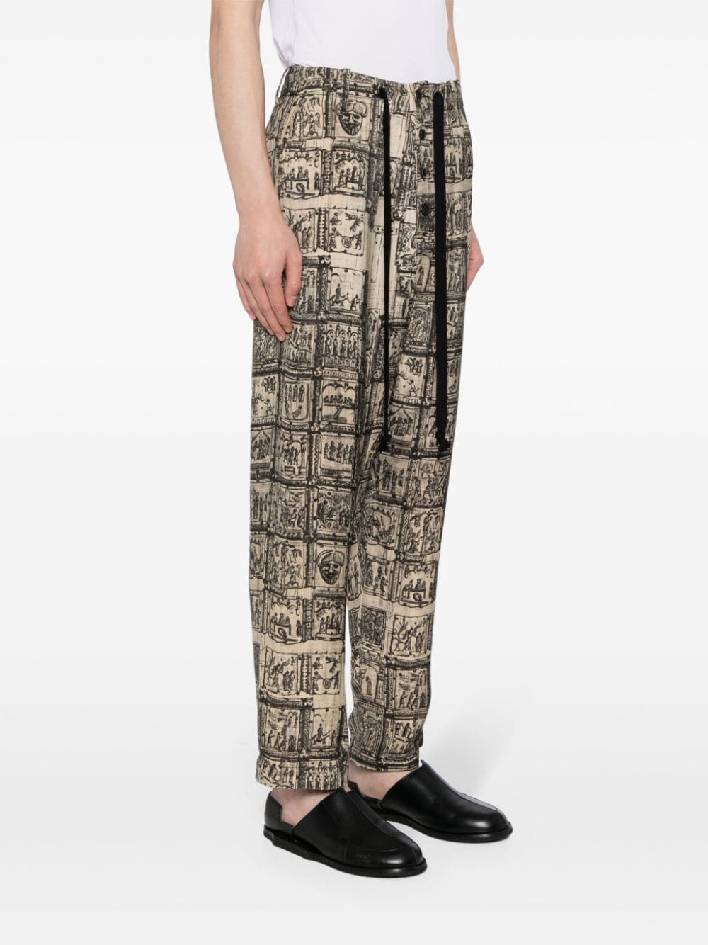 Shop Uma Wang Graphic-print Straight-leg Trousers In Neutrals