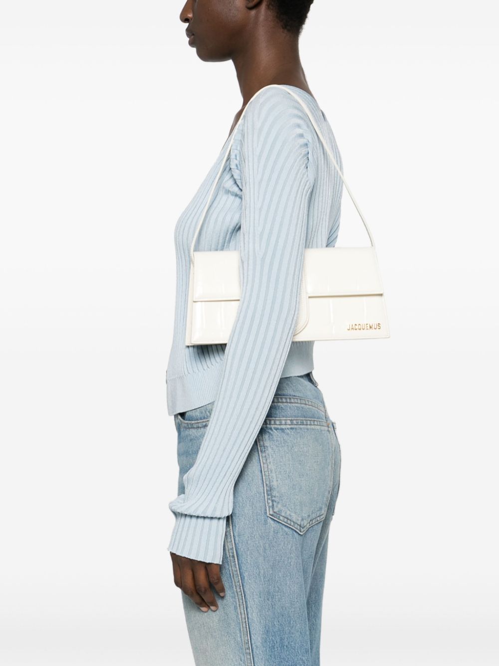 Shop Jacquemus Le Bambino Long Shoulder Bag In Neutrals
