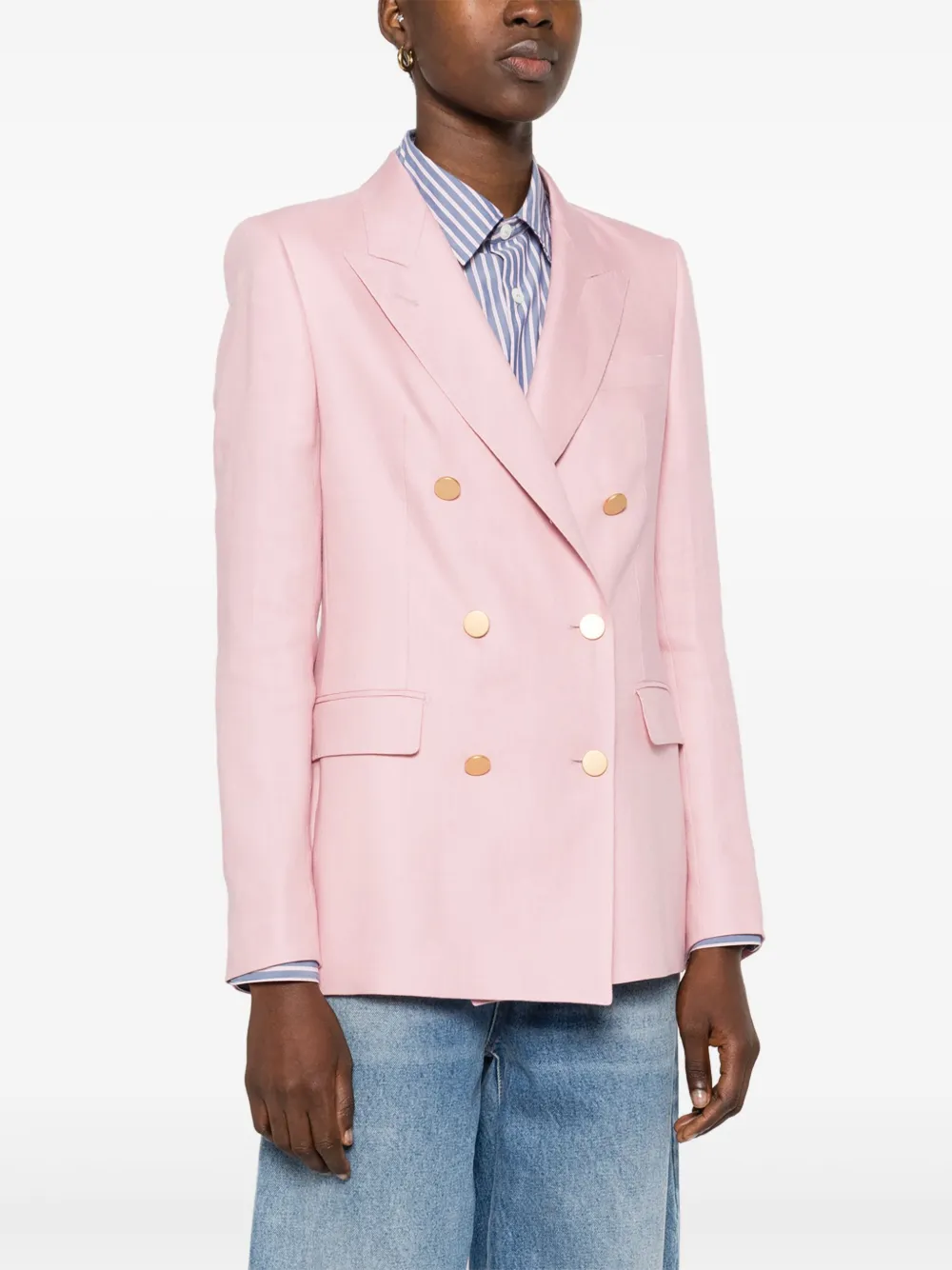 Shop Tagliatore Interlock-twill Linen Blazer In Pink