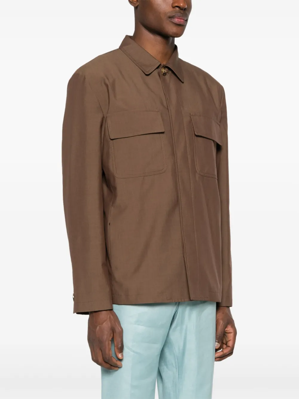 Shop Lardini Spread-collar Shirt Jacket In Brown