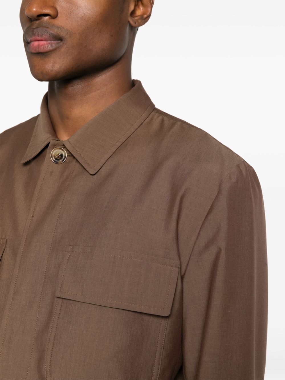 Shop Lardini Spread-collar Shirt Jacket In Brown