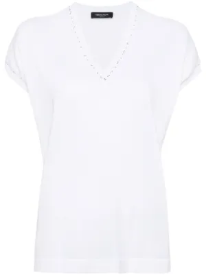 Brunello Cucinelli Silvery Trim V-neck T-shirt | White | FARFETCH
