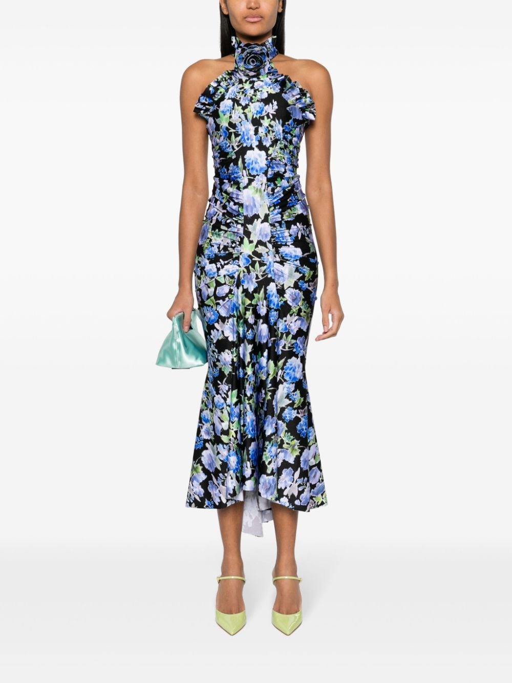Shop Philosophy Di Lorenzo Serafini Floral-print Halterneck Maxi Dress In Blue