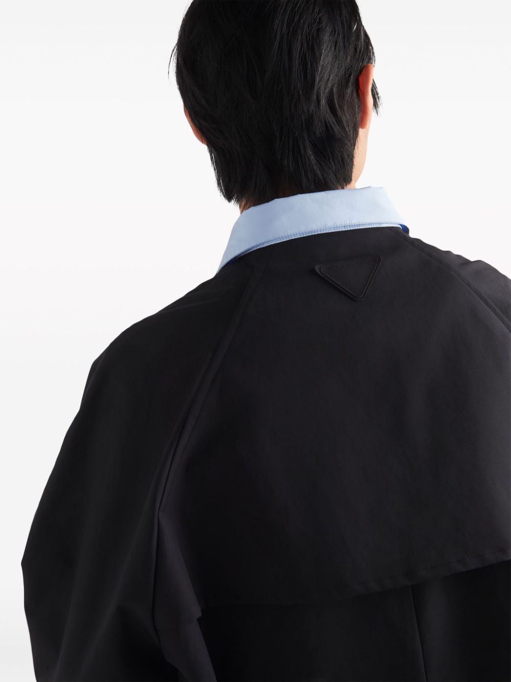 Shop Prada Contrast-collar Cotton Raincoat In Black