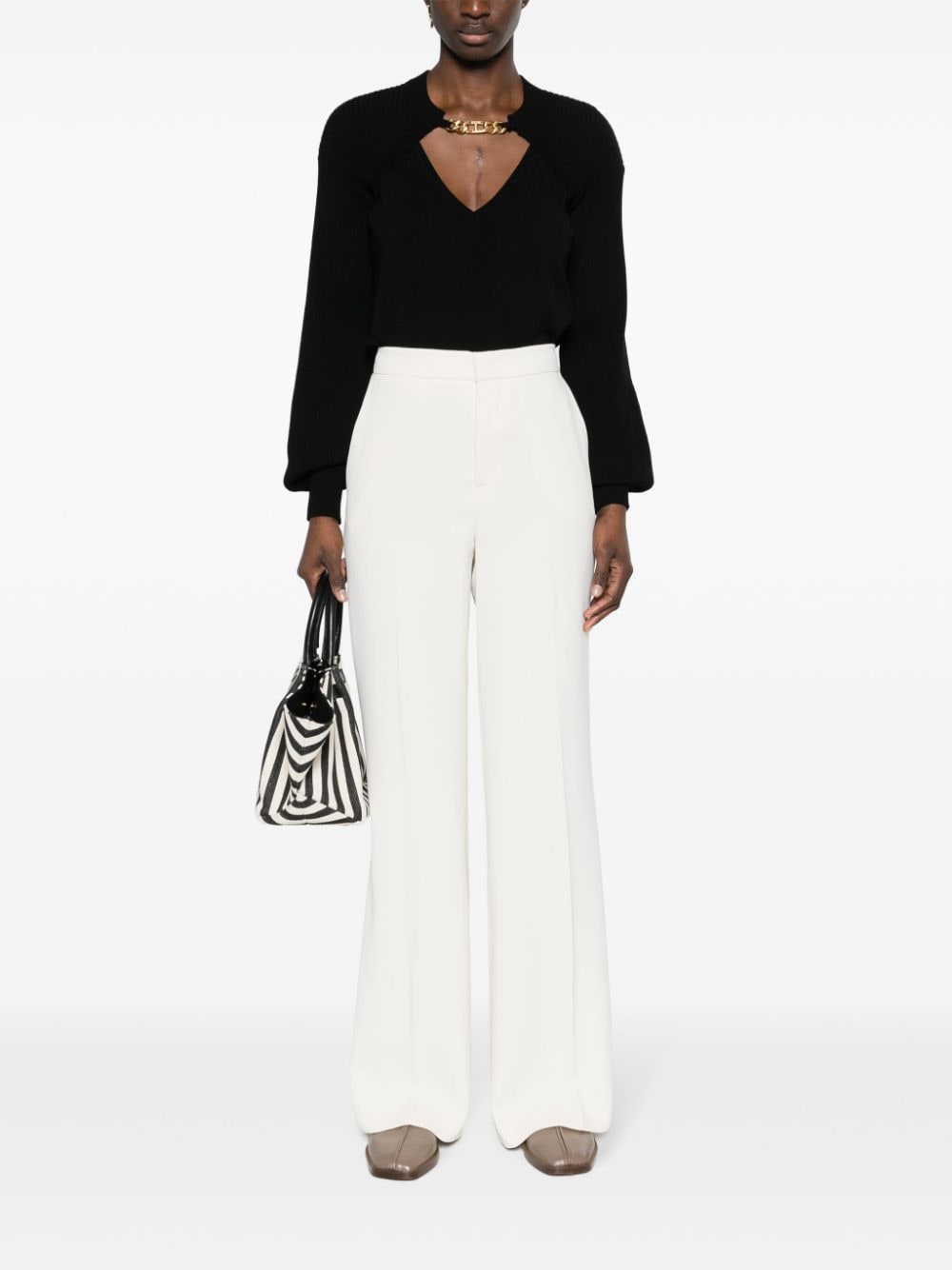 Shop Twinset Mid-rise Palazzo Pants In Neutrals