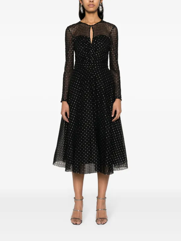 NISSA glitter-dots Flared Midi Dress | Black | FARFETCH NO