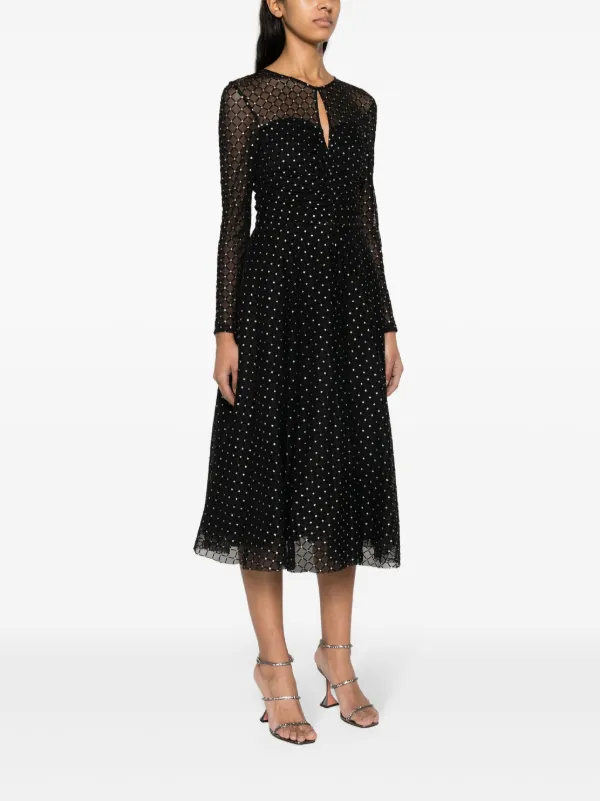 knee length dresses for ladies ever BRISTOL|Glitter Long Sleeve V-Neck A-Line Midi Wedding Guest Dress main image 1