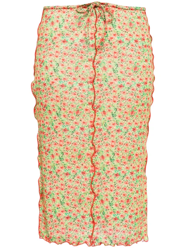 SIEDRES Joa Floral Ribbed Skirt Farfetch