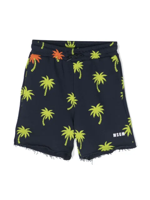 MSGM Kids palm tree-print cotton shorts