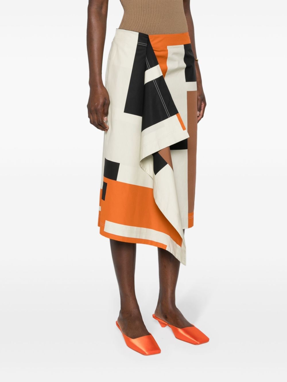 Shop Fendi Ff Puzzle-print Poplin Midi Skirt In Neutrals
