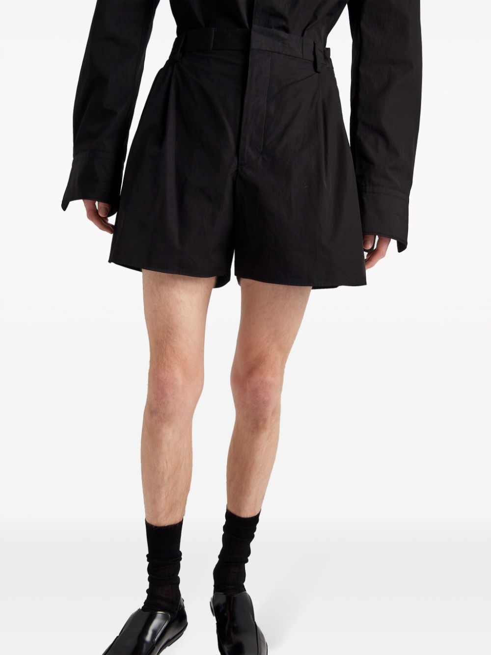 Shop Prada Tailored Cotton Shorts In Black