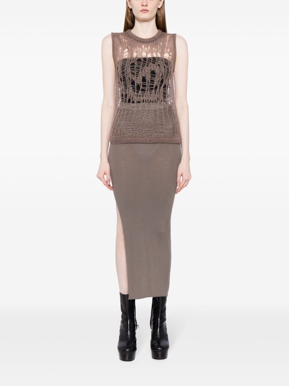 Shop Rick Owens Spider Open-knit Tank Top In Brown