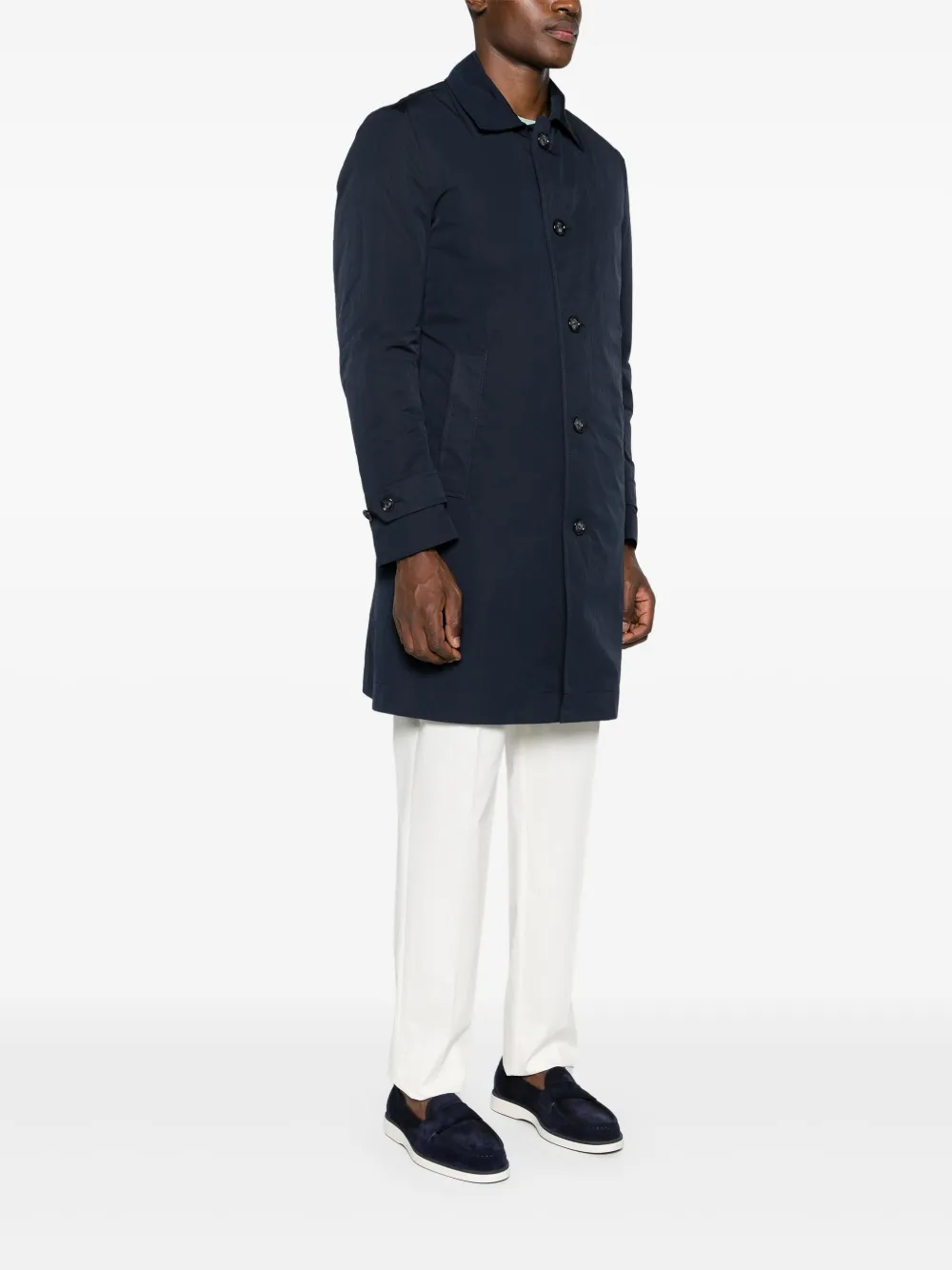 Shop Hugo Boss Spread-collar Single-breasted Coat In Blue