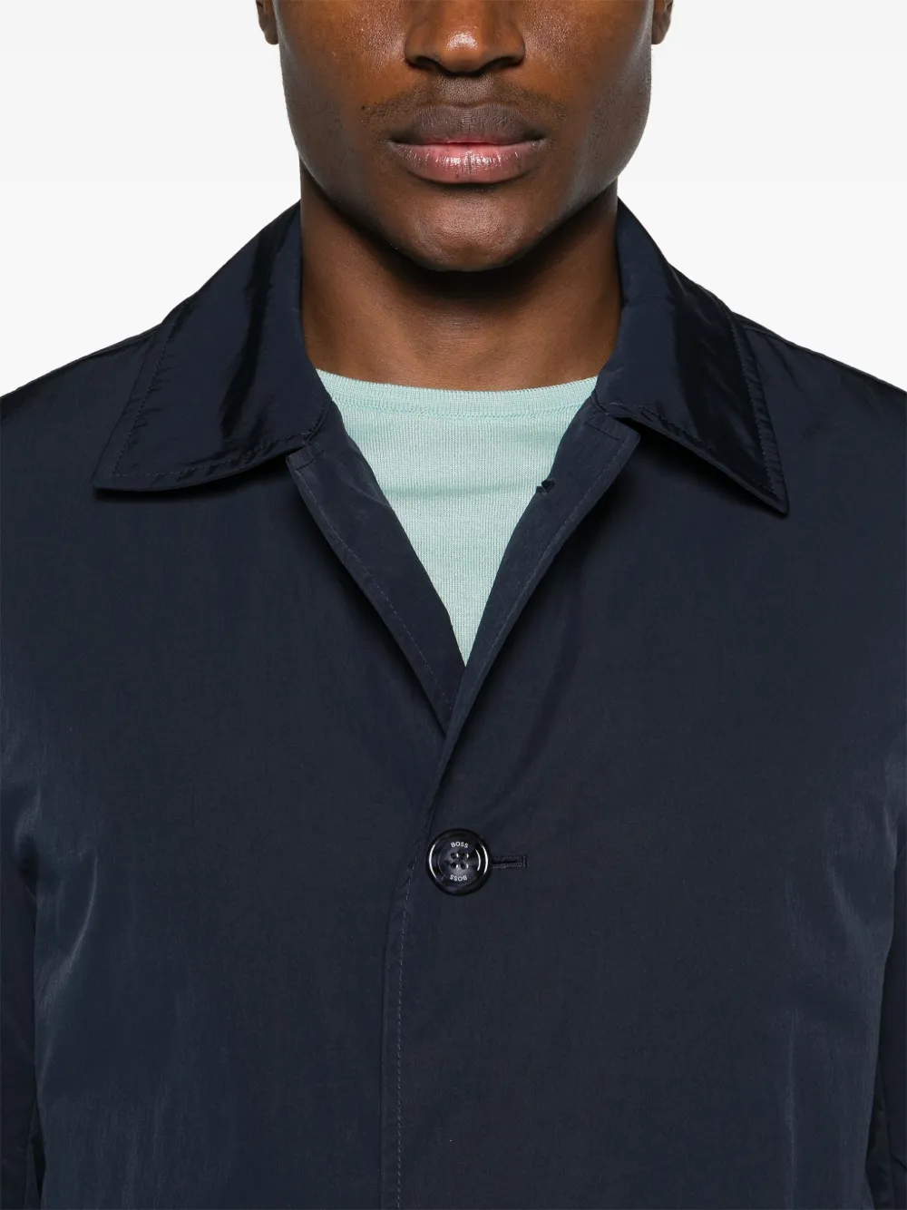 Shop Hugo Boss Spread-collar Single-breasted Coat In Blue