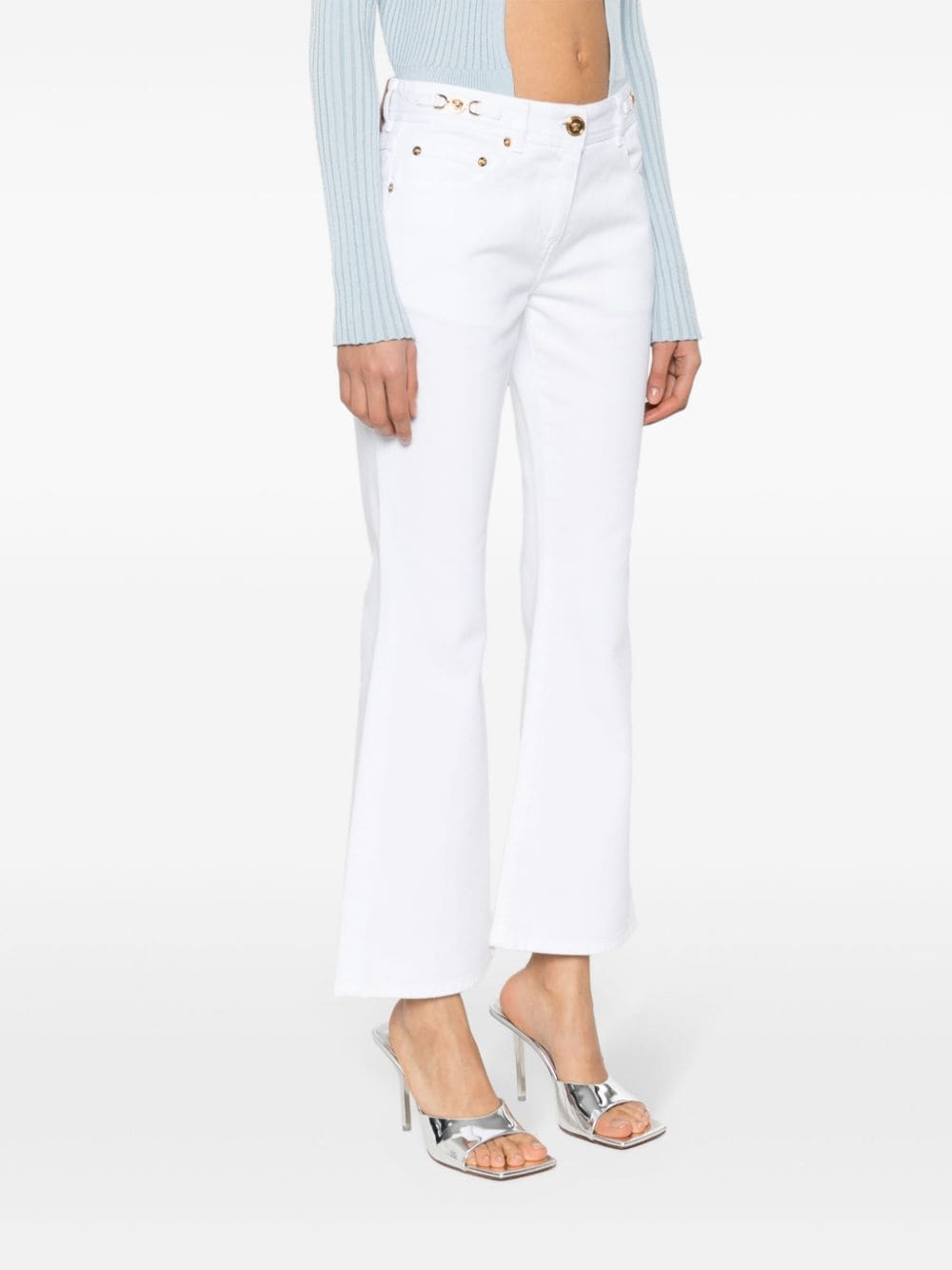 Shop Versace Medusa '95 Mid-rise Flared Jeans In White