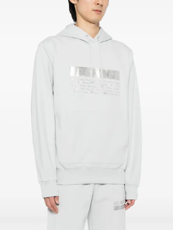 Helmut Lang logo-print Cotton Hoodie | Blue | FARFETCH