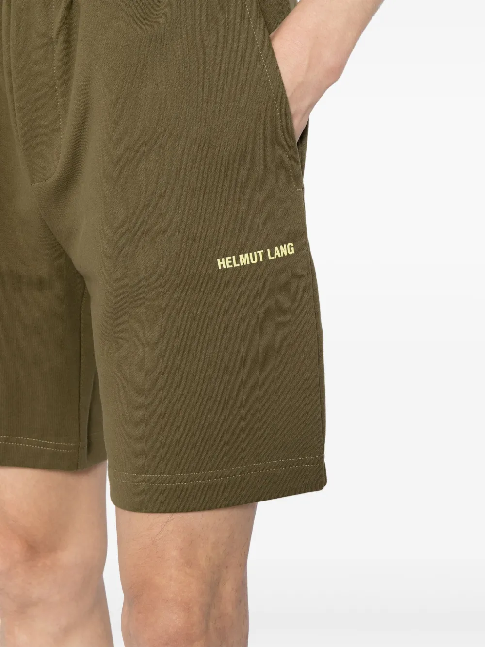 Shop Helmut Lang Logo-print Cotton Shorts In Green