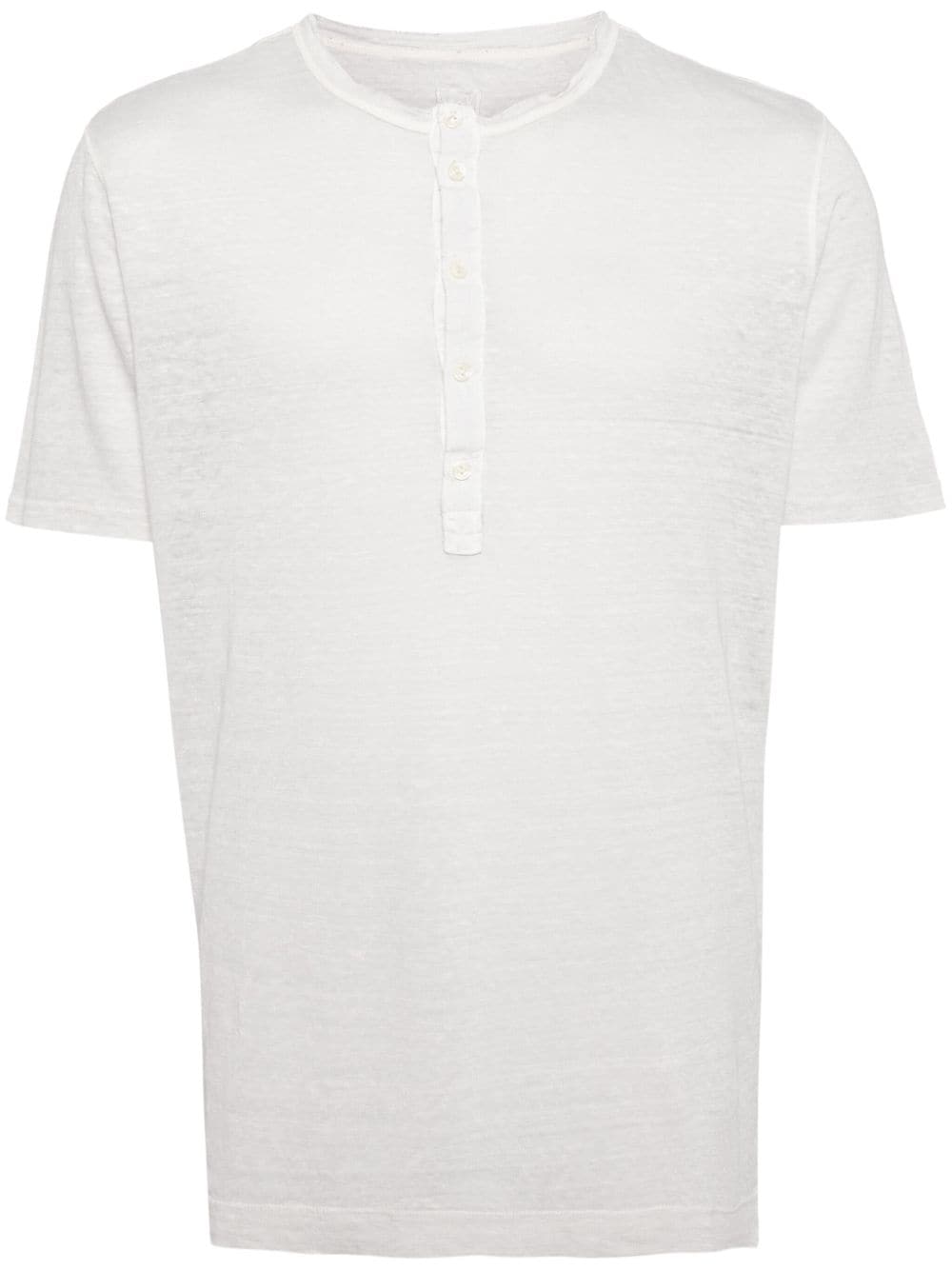 120% Lino Button-placket Linen T-shirt In Grey
