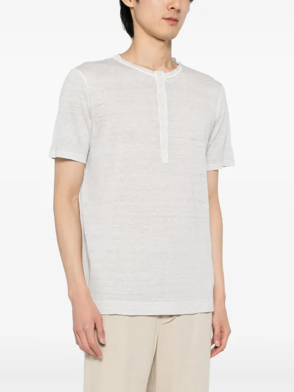 120% Lino button-placket Linen T-shirt Grey FARFETCH IN