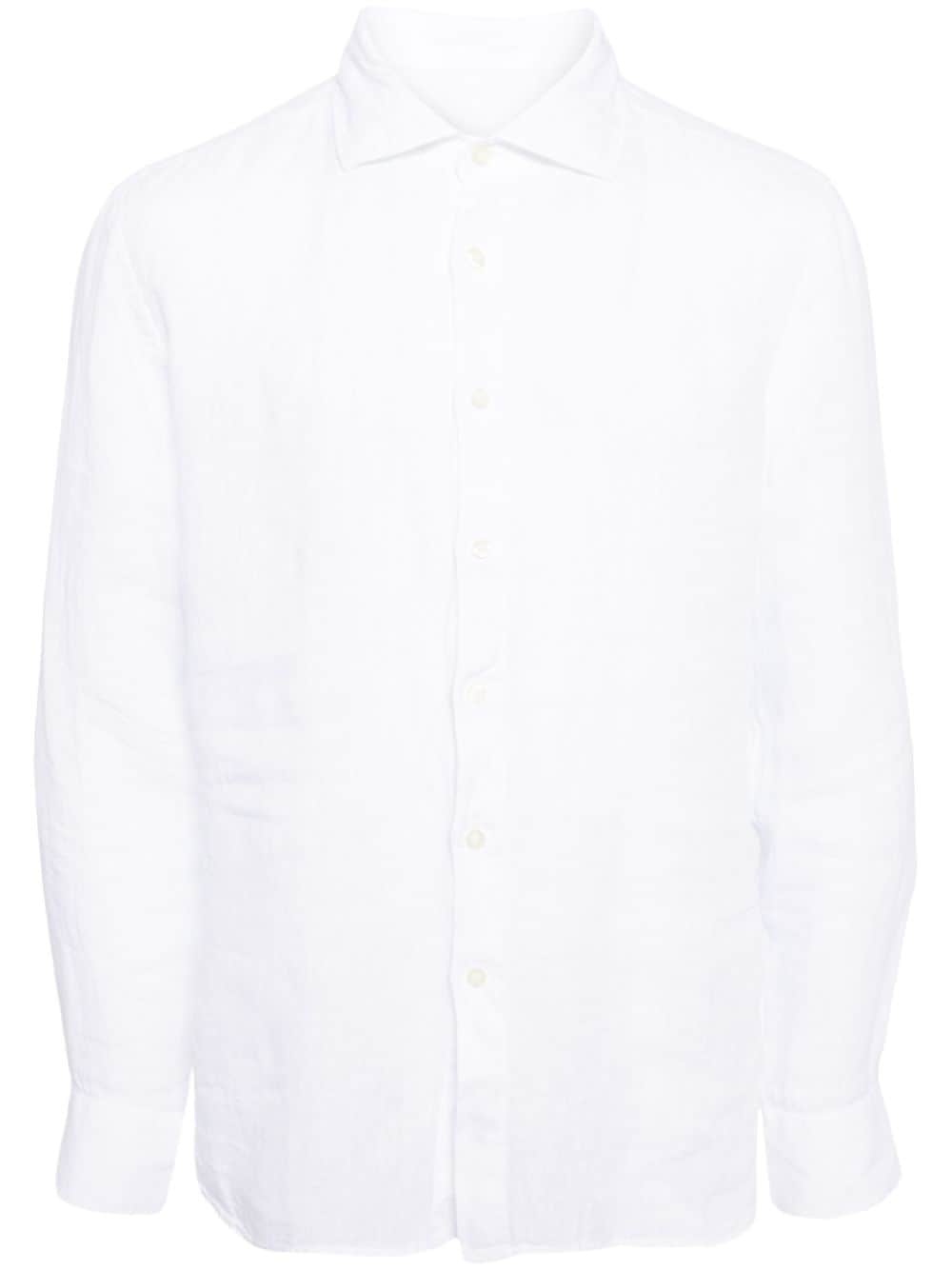 120% Lino Long-sleeve Linen Shirt In Weiss