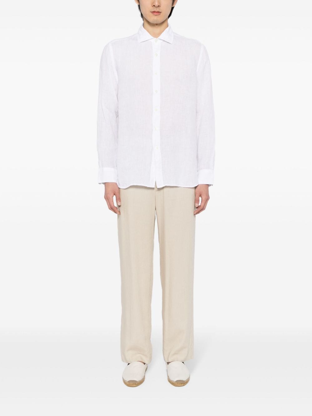 Shop 120% Lino Long-sleeved Linen Shirt In 000050 White