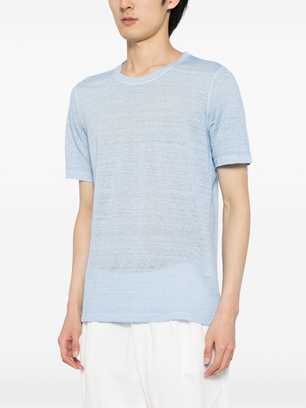 Shop 120% Lino Short-sleeved Linen T-shirt In Blue