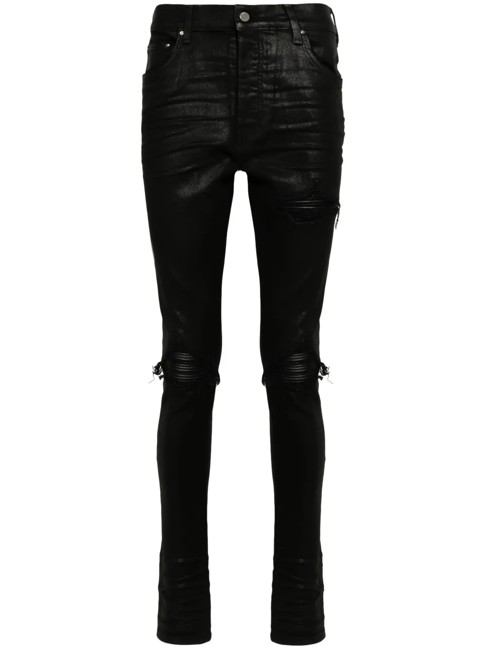 Amiri Wax Ripped-detailed Jeans In Black