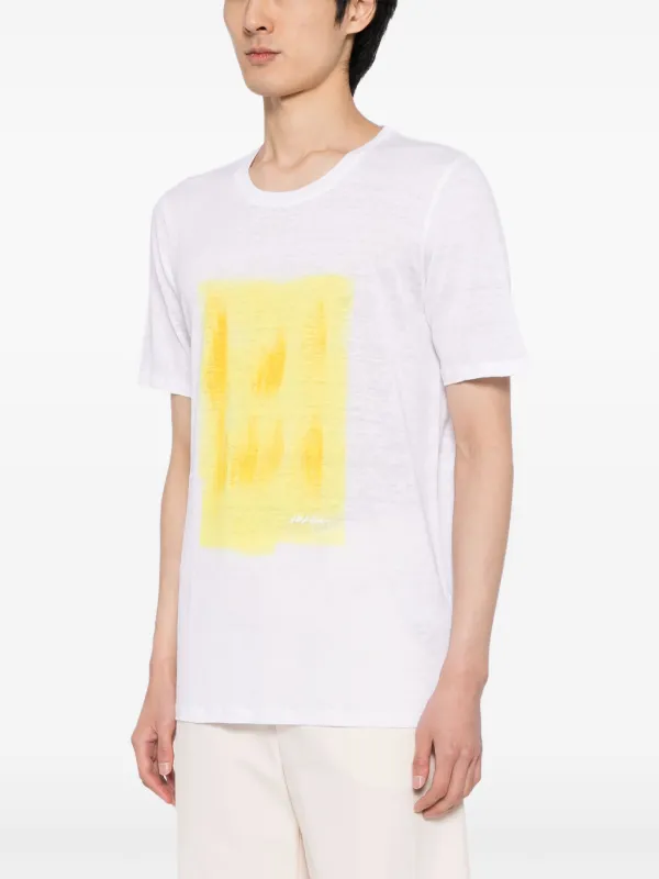 120% Lino paint-print Linen T-shirt White FARFETCH IN