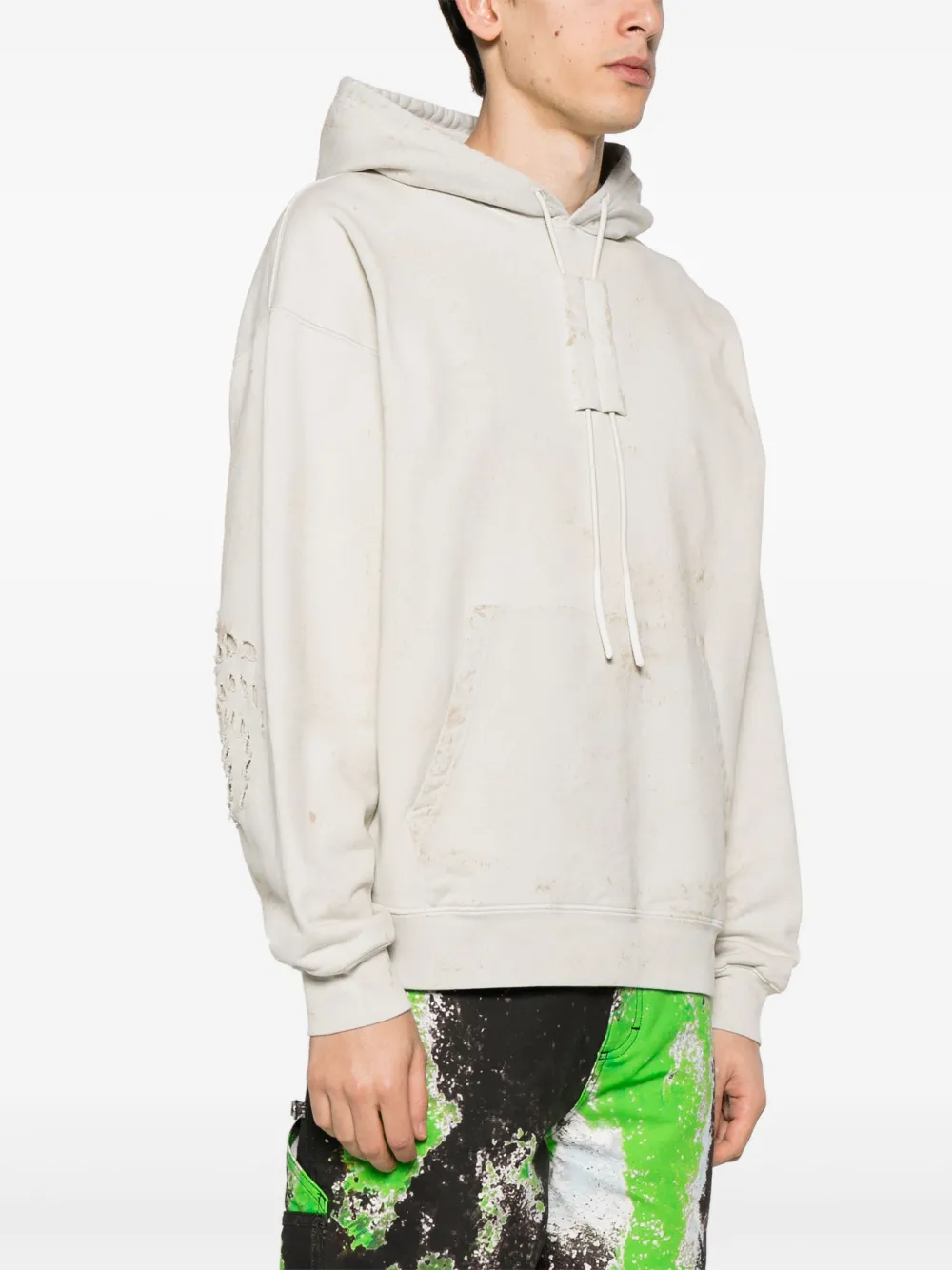 44 Label Group Trip Distressed Cotton Hoodie In Neutrals