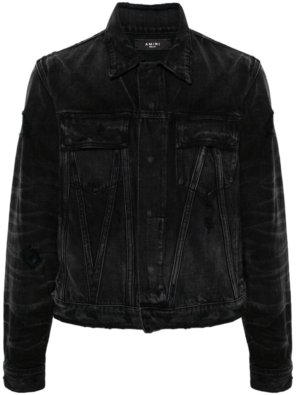 Shop Amiri Faded Panelled Denim Jacket In Black