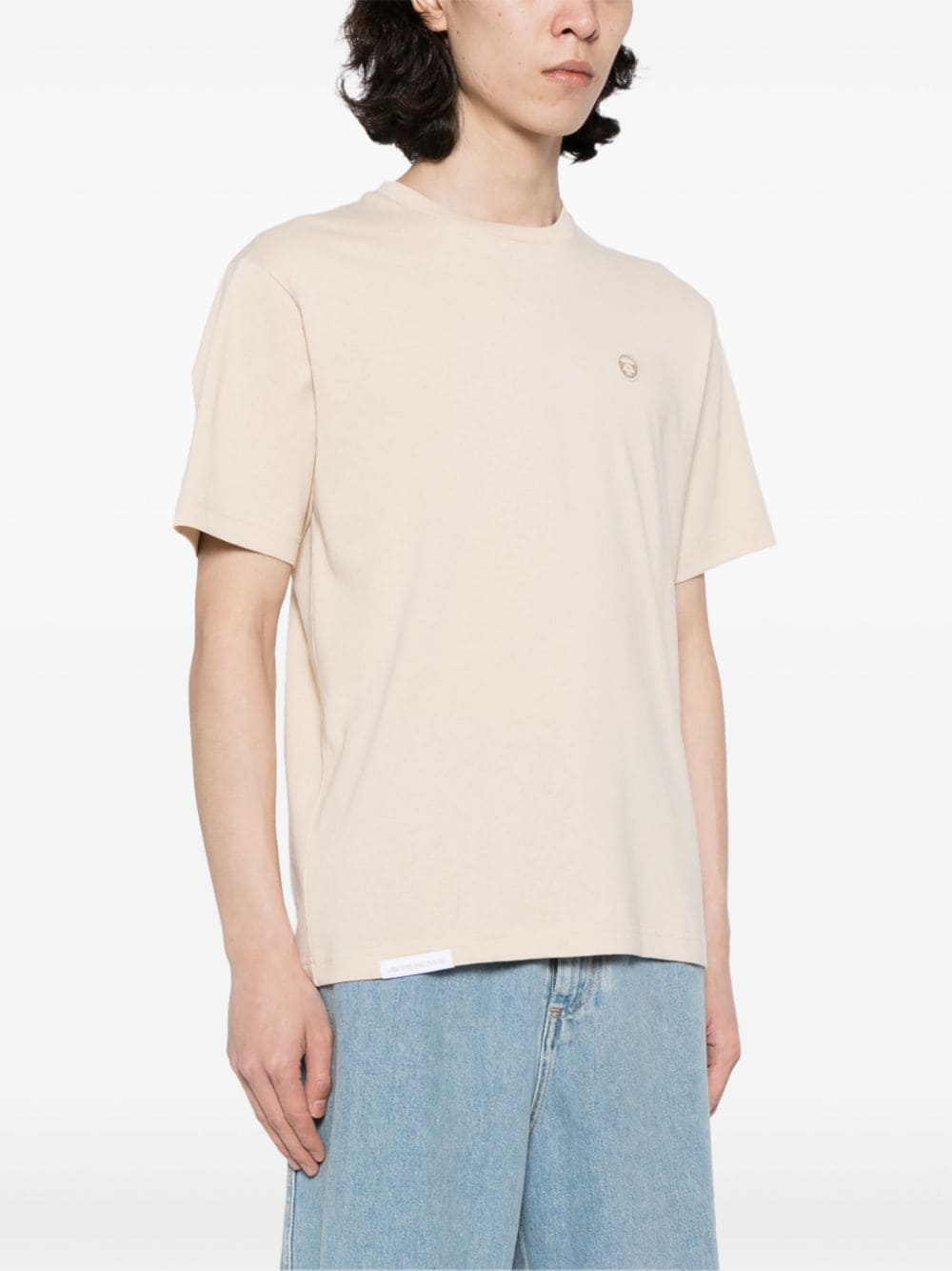 Shop Aape By A Bathing Ape Logo-embroidered Cotton T-shirt In Neutrals