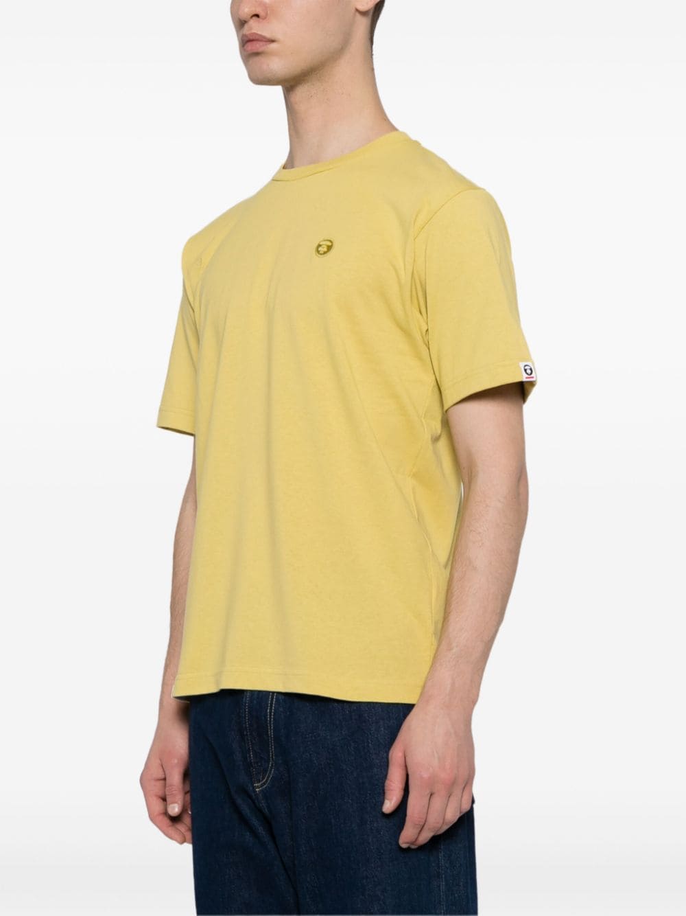 Shop Aape By A Bathing Ape Logo-embroidered Cotton T-shirt In Yellow