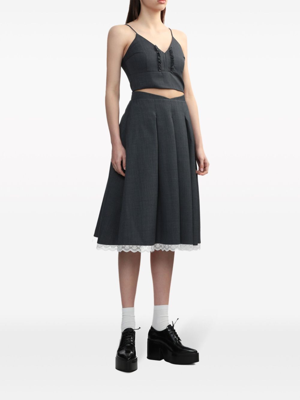 SHUSHU/TONG lace-trim pleated skirt - Grijs