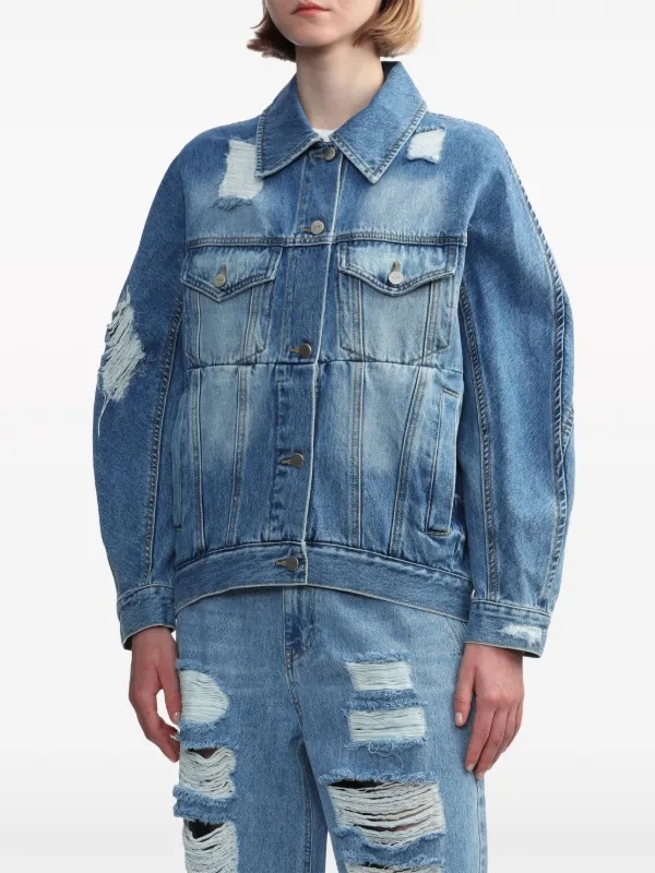 Distressed blue denim jacket best sale
