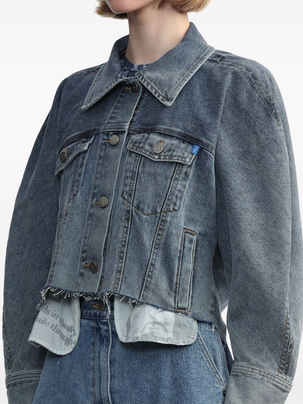 Shop Sjyp Asymmetric Denim Jacket In Blau