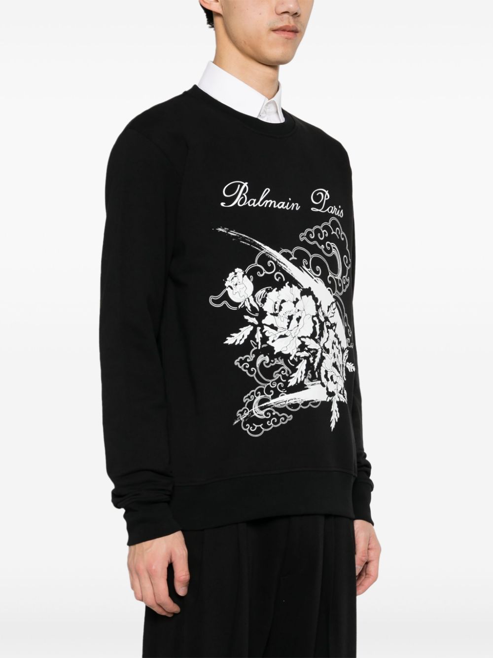 Shop Balmain Motif-print Cotton Sweatshirt In Schwarz