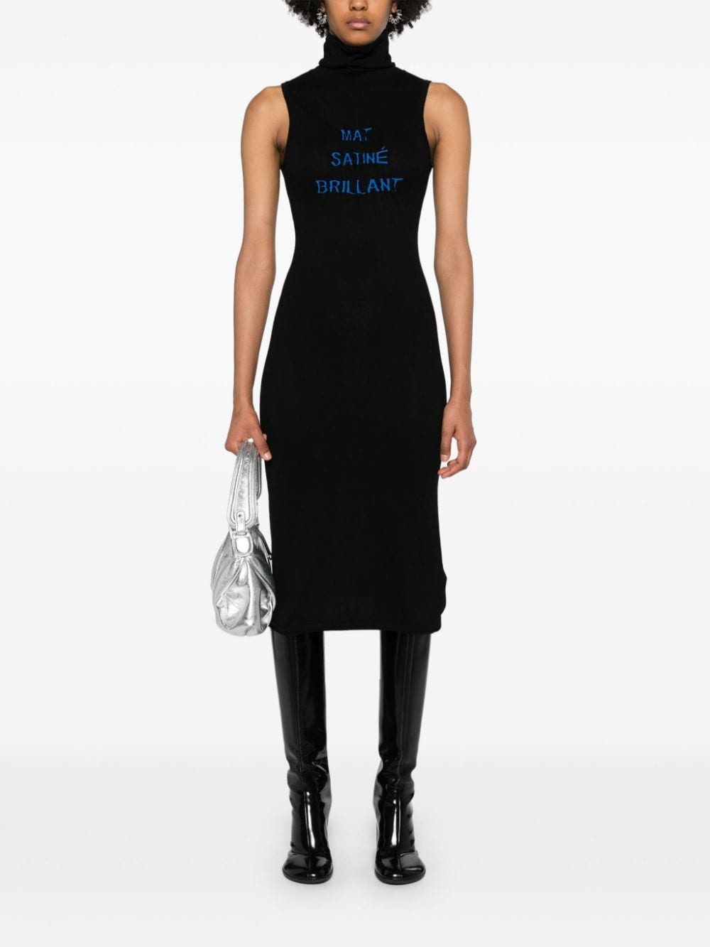 Shop Mm6 Maison Margiela Text-jacquard Sleeveless Midi Dress In Black