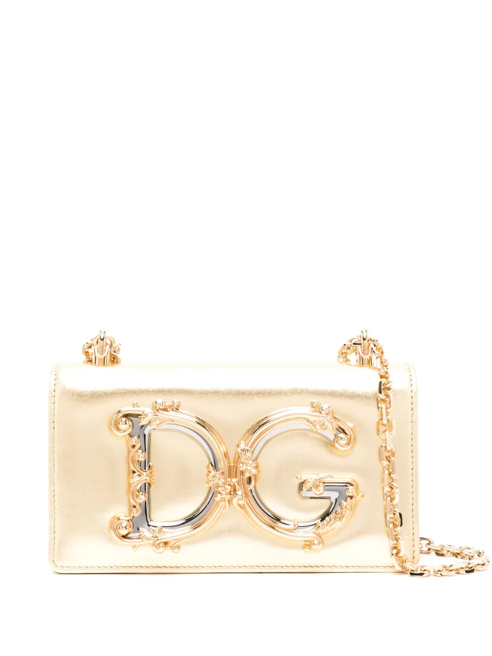 Dolce & Gabbana Logo-plaque Leather Phone Bag In Gold