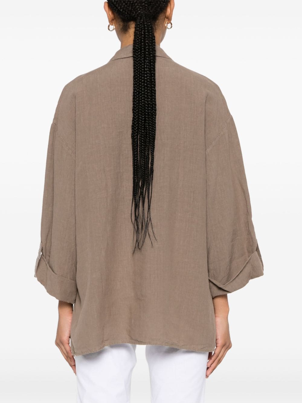 Shop Peserico Turn-up Cuffs Linen Blouse In Brown