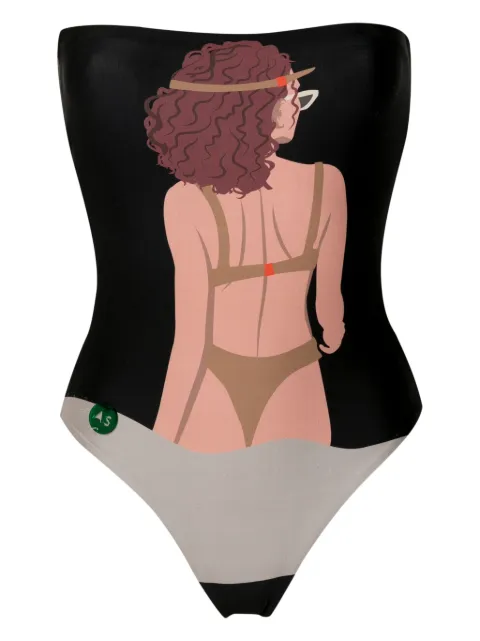 Amir Slama graphic-print strapless swimsuit
