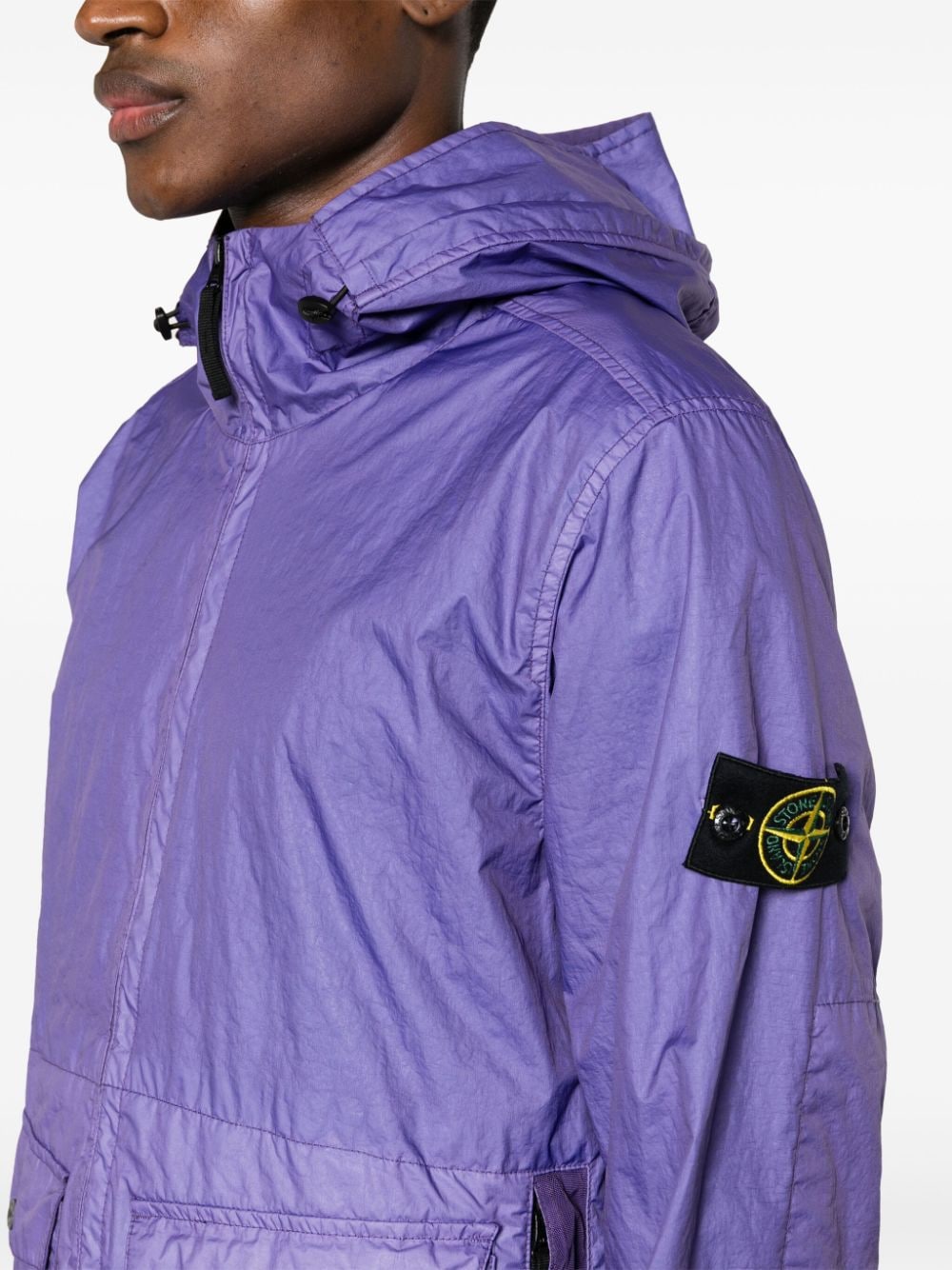 Shop Stone Island Hooded Windbreaker Jacket In Purple